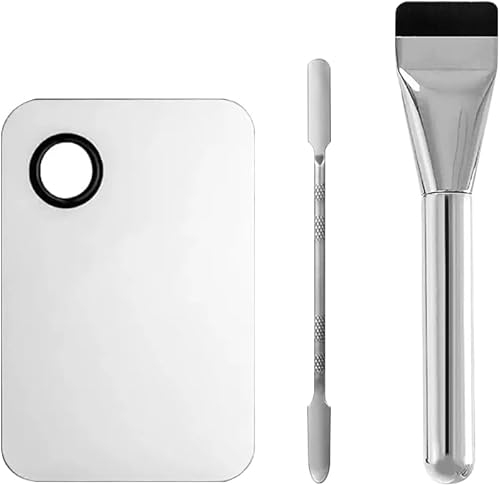 Stainless Steel Makeup Spatula and Palette Flat Liquid Foundation Brush Cosmetic Mixing Palette Makeup Blending Tray Facial Beauty Spatula Face Cream Brush Applicator
