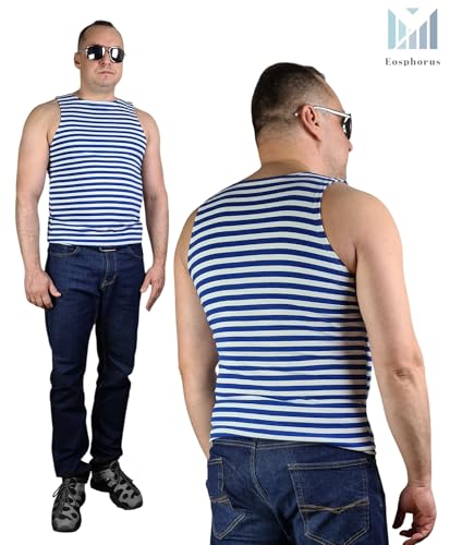 Genuine Striped Tank Top Sleeveless Shirt Light Blue Cotton Original Telnyashka Тельняшка2
