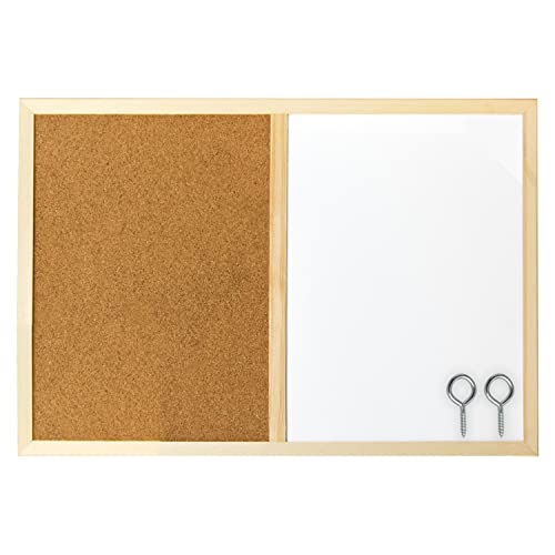 Idena 568016 - Tablón de anuncios/pizarra blanca con marco de madera, incluye 2 tornillos, apto para montaje en pared, aprox. 40 x 60 cm, ideal como decoración y para el lugar de trabajo