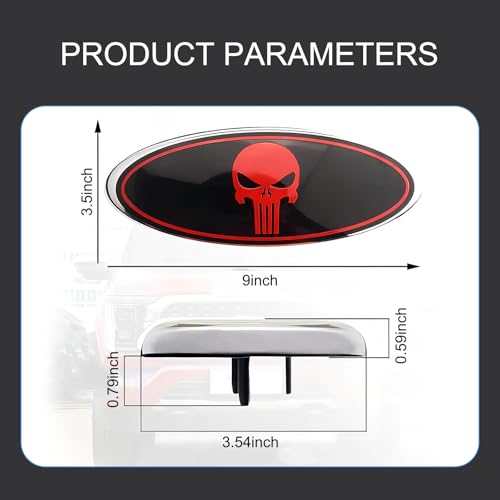 Image of Pack-2 Rear Tailgate Emblem Badge Nameplate, Front Grille Emblem with Skull Pattern, Automobile Decorative Accessories, Compatible with Ford F150 F250 (Red)