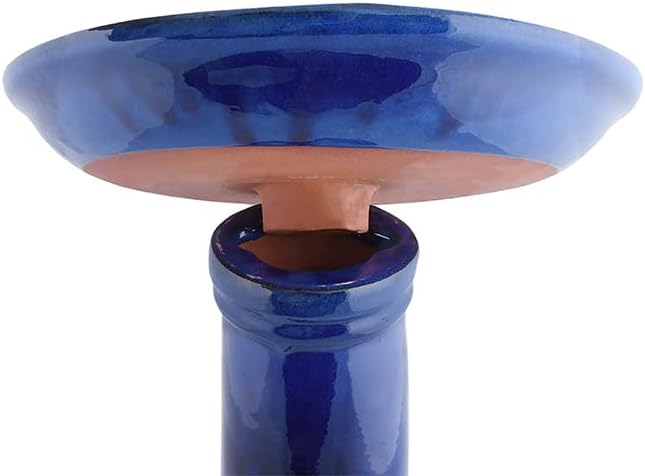 Esschert Design Ceramic Bird Bath and Pedestal, Cobalt Blue