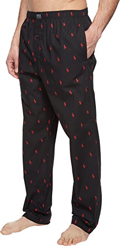 Image of POLO RALPH LAUREN Men's Pony Player 100% Cotton Woven Pajama Pant, R972, RL Black /RL Red, M
