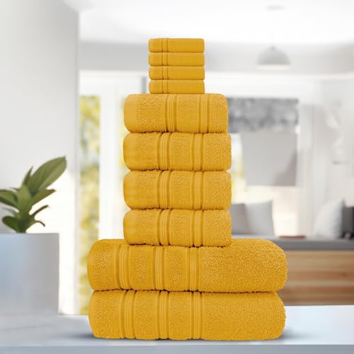 Velosso 10 Pce Hampi Towel Bale Set Highly Absorbent 100% Combed Ring Spun Cotton, Oversized Thick 4 Face 4 Hand Towels and 2 Bath Towels, Premium Towels Spa & Hotel (Mustard Yellow) - Cosy Home Interiors Velosso 10 Pce Hampi Towel Bale Set Highly Absorbent 100% Combed Ring Spun Cotton, Oversized Thick 4 Face 4 Hand Towels and 2 Bath Towels, Premium Towels Spa & Hotel (Mustard Yellow) - Image 3