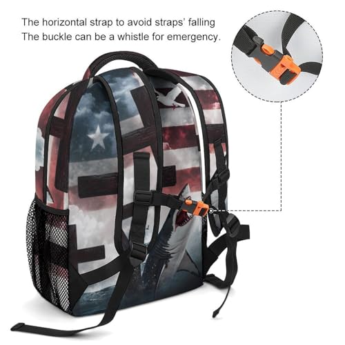 Shark Doves U.S.A. Flag Funny Backpack Casual Daypack Lightweight Shoulders Bag for Men Women Cute Print3