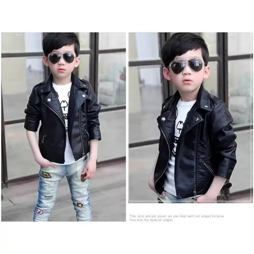 Boys Girls Black Leather Jacket Motorcycle Faux Leather Coat4