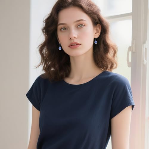 Pink Earrings Sterling Silver Birthstone Oval 5A Cubic Zirconia Dangle Drop Jewelry Gifts for Women2