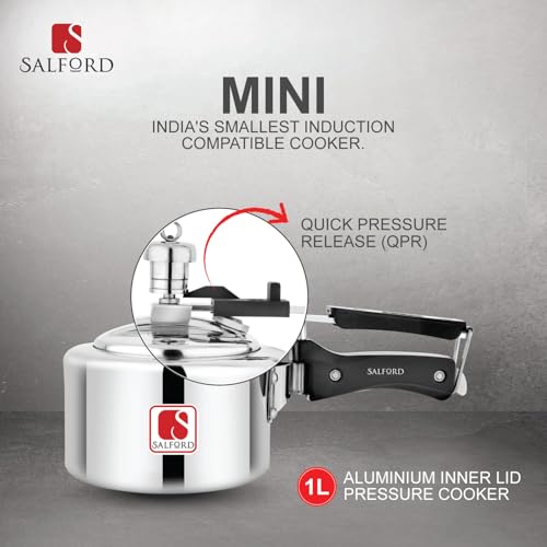 Image of Salford Pressure Cooker Inner Lid 1 Litre | Aluminium Mini Cookers Manual Kitchen Must-Have Cookware Pots & Pans | ISI Certified | Fast & Safe Healthy Cooking | Induction & Gas Stove Compatible