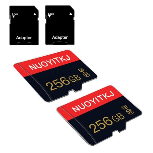 Lot de 2 Cartes Micro SD 256Go Classe 10 avec Adaptateur SD Haute Vitesse pour Tablette, Appareil Photo, Drone