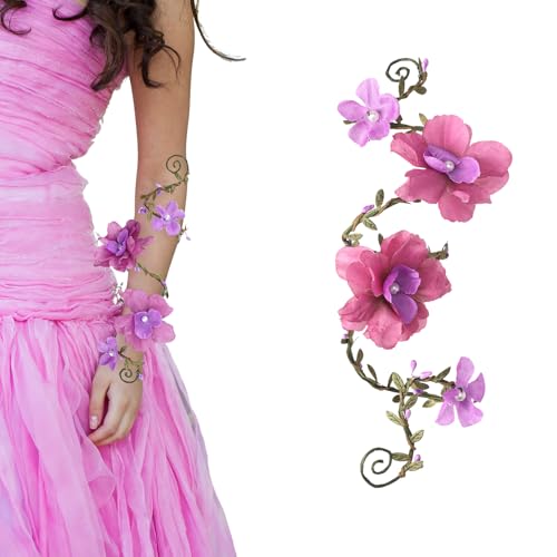 FRESHME Elf Flower Arm Wrap - 1 PC Purple Renfaire Floral Fairy Bracelet Forest Mother Nature Costume Elven Arm Cuff Fantasy Renaissance Cosplay Dress Up Prom Photoshoot Accessories for Women