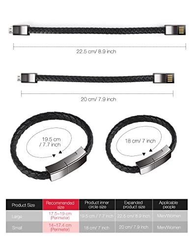 Image of Short Micro USB Charging Cable 7.9in Portable Fashion Bracelet Charger Personality Punk Braided Leather Wrist Data Transfer Cord for Android