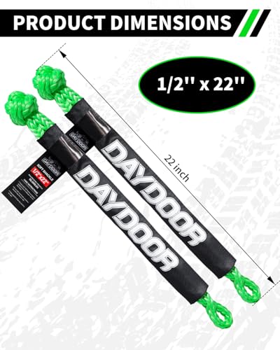 Image of DAYDOOR 56,000 LBS Soft Shackles, 1 /2 inch x 22 inch (2-Pack) Rope Shackles for Recovery, Winch Accessory for Jeep Wrangler, Bronco, 4Runner, Tacoma, ATV /UTV /Jeeps /SUVs, 4x4 Off-Road(Green)