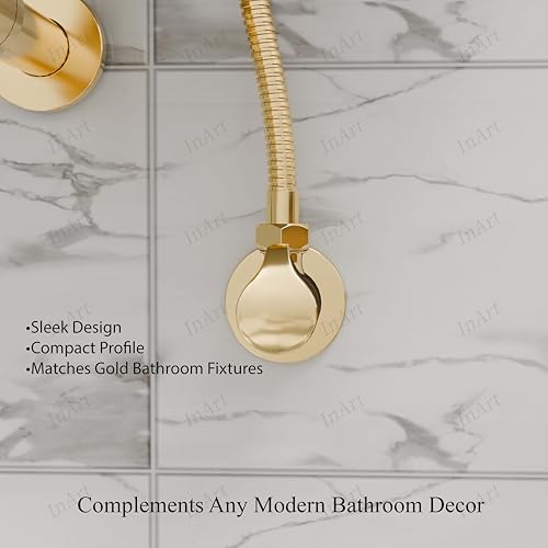 Image of InArt Heavy-Duty Brass Angle Valve for Bathroom & Kitchen | Leakproof 1-Way Angle Stop Cock with Wall Flange | Glossy Gold - 5 Year Warranty