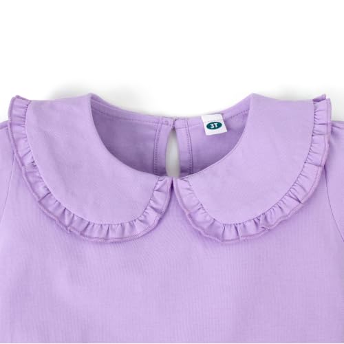 Image of Magic Park 12M-14Y Toddler Short Sleeve T-Shirt Girls Ruffle Blouse Kids Solid Color Tee Casual Tops Holiday Clothes