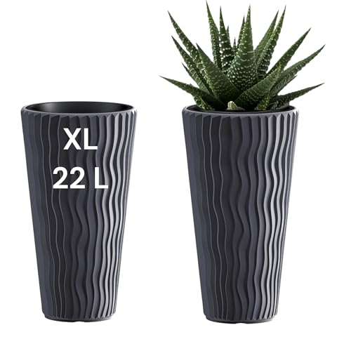 MELTOM Blumentopf mit vertikaler Wellenoptik herausnehmbarem Einsatz...