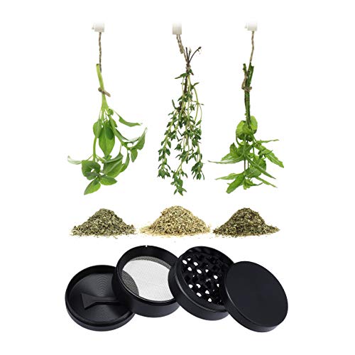 Relaxdays Grinder, 4-delig, zeef, pollenvak, schraper, magnetisch deksel, tabak crusher, metaal, diameter: 5 cm, zwart - Image 6