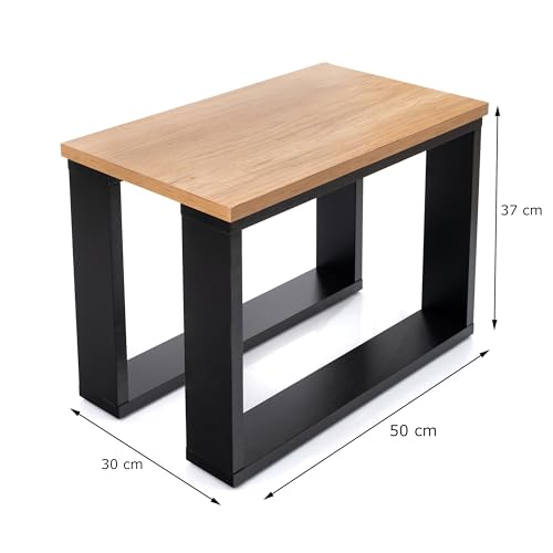 Lehmann Table Basse en Bois, Set de 2 Tables en 2 Tailles, Salon, carrée pour canapé avec piètement Noir et Plateau en Bois, Set de Table d'appoint pour Le Salon – Image 3
