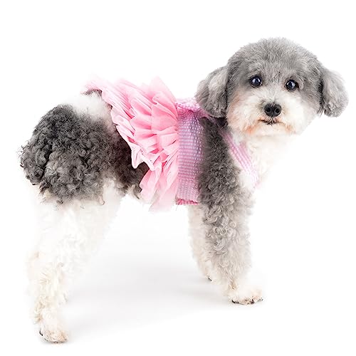 Ranphy Prinzessin Hundekleid für kleine Hunde Mädchen gestreift Welpenkleidung Outfit für Damen mit Fliege niedliches Frühlings-Sommer Katzen Tutu Rock Yorkie Chihuahua Kleidung, Rosa, S