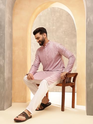 Sojanya (Since 1958 Men'S Cotton Rayon Shiny Thread Sequinned Kurta With White Pyjama2