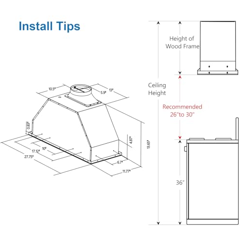 Image of IKTCH 30 inch Range Hood Insert, 900 CFM Convertible Vent Hood with 4-Speed Fan, Black Stainless Steel & Tempered Glass, Gesture Control & Touch Panel
