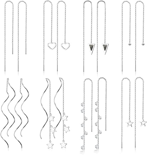 ADRAMATA 8 Pares de Pendientes Colgantes de Enhebrador de Acero Inoxidable Pendientes de Cadena Larga para Mujer Conjunto de Pendientes de Cadena con Borla