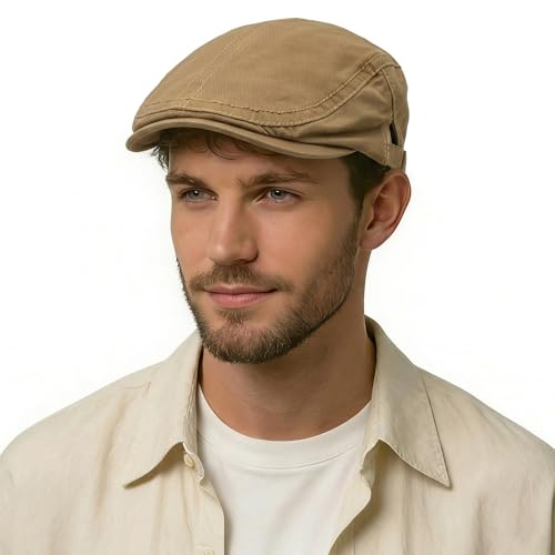 Image of ZLYC Men Cotton Flat Cap Summer Scally Ivy Gatsby Newsboy Beret Driver Cabbie Hunting Hat