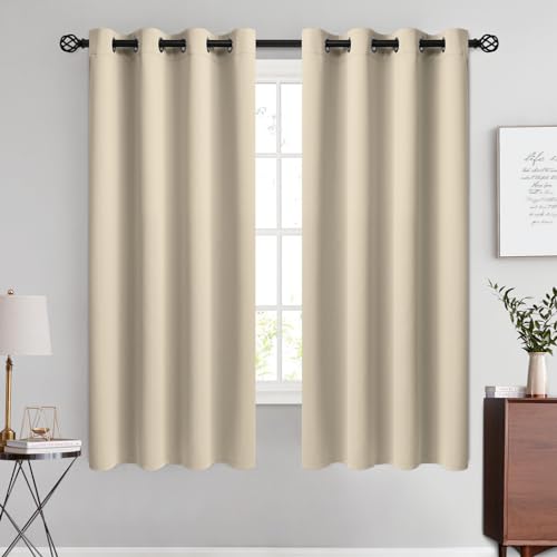 Image of COSVIYA Grommet Room Darkening Beige Curtains 63 inch Length for Bedroom | Light Blocking Insulated Thermal Curtains for Living Room, Blackout Thick Polyester Window Drapes,52x63 inches, 2 Panels