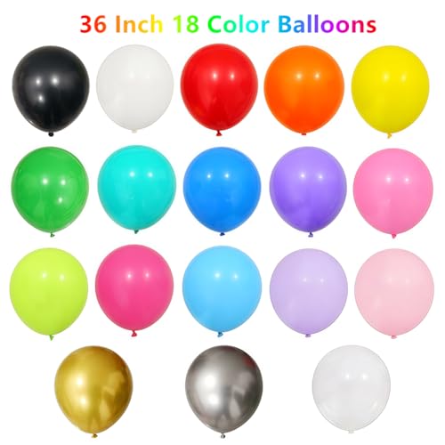 Image of 40 Pcs 36 Inch Giant Balloons Latex Large Assorted Colorful Rainbow Big Balloon Bulk 18 Kinds Color for Birthday Wedding Baby Shower Anniversaries Store Party Decorations