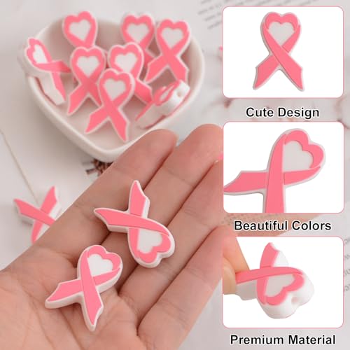 URROMA Pink Ribbon 10Pcs Breast Cancer Awareness Silicone Beads for DIY Necklace Bracelet Jewelry - Image 3