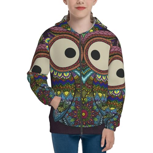 Boho Owl Kids Pullover Hoodies Boys Zip Up Sweatshirts Girls Athletic Clothes with Pocket3