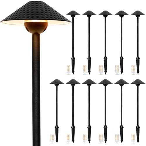 Gardencoin Low Voltage Pathway Lights (6.69 Shade 21.54 Tall) 12V Outdoor LED Landscape Pathway Lighting Aluminum Vintage Hammered Path Lights with 4W 2700K Replaceable Bulb 12 Pack