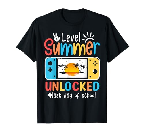 Gamers Last Day Of School Level Unlocked Hello Summer Gaming T-Shirt