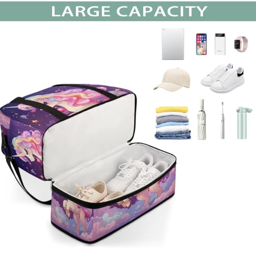 Sports Gym Bag Cute Purple Rainbow Unicorn Large Travel Duffel Bag With Shoe Compartment Foldable Waterproof Carry-On Weekend Travel Bags for Camping Overnight Yoga Hospital Travel Bags4
