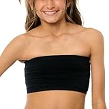 Malibu Sugar Girls Black Bandeau Tube Top Bras - Seamless Strapless Bra Tube Tops Comfortable and Versatile One Size Fits Ages 10-14