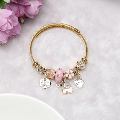 DS Charm Bracelets for girls,exquisite cute cartoon gold friendship bracelets Stainless Steel Bangle with birthday Gift box, Adjustable girls jewelry Suitable for holiday gifts3