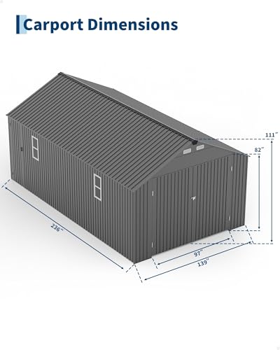 Image of GarveeLife 12x20 ft Metal Carport, Enclosed Car Port with Vertical Steel Roof for All-Weather Use, Metal Garage Shed with Man Door for Sedans & SUV, Gray