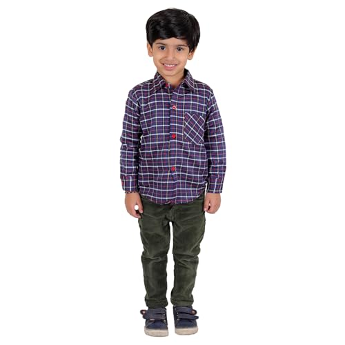 Image of superminis Boy's Cotton Fleece Full Sleeves Check Slim Fit Shirt With Collared Neck Winter Wear