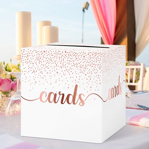 Image of Hooqict Rose Gold Card Box with Slot 9.1 inch Elegant Wedding Favor Gift Card Box for Party, Reception, Birthday, Wedding Decorations, Retirement, Graduation Money Envelope Holder