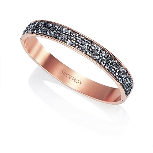 Viceroy Pulsera Brazalete para Mujer de Acero Inoxidable con Acabado en Tono Rosado - Diseño Ovalado con Efecto Diamantado - Joya Elegante para Regalo