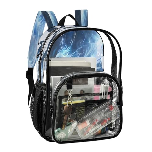 White Blue Phoenix Clear Backpack Heavy Duty See Through Transparent PVC BookBag for Kids Boy Girl School Work2