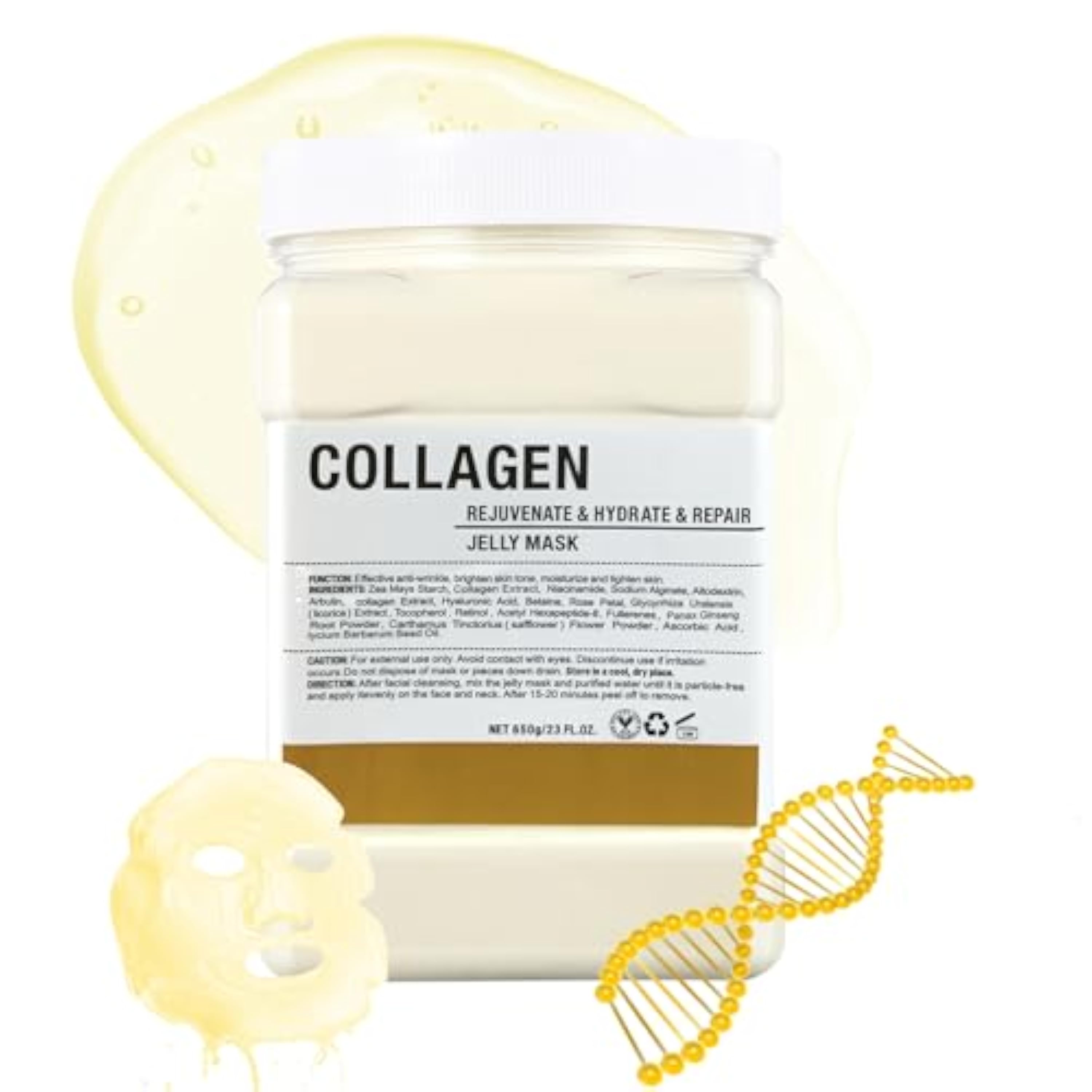 Máscara de Gelatina en Polvo para Faciales, Hidratante y Nutritivo Máscara Facial de Gelatina Peel Off, Profesional Spa Mascarilla Facial para una Hidratación Profunda y Luminosidad (Collagen)