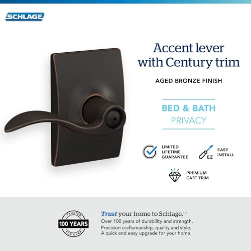 Image of SCHLAGE F40 Acc 716 CEN Century Collection with Accent Privacy Lever, Aged Bronze