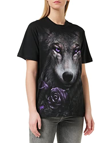Spiral - Wolf Roses - T-Shirt avec imprimé sur Le Devant - Noir - M