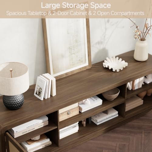 70" Rattan TV Stand, TV Console for TVs Up to 80", Walnut - Image 3