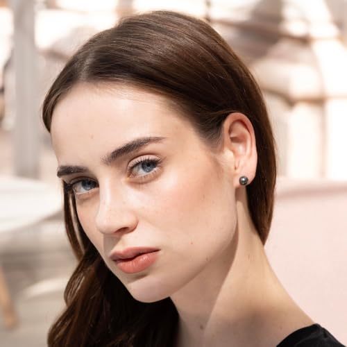8mm Black Tahitian Cultured Pearl Stud Earrings In 18K White Gold – Cultured In French Polynesia, Comes In A Classic Black Gift Box. Elegant Jewelry Gift for Wife, Mom, Girlfriend – Anniversary, Birthday, Christmas, Mother’s Day, Valentine’s Day2