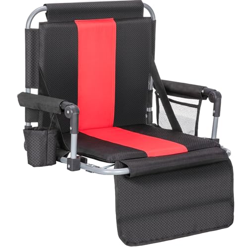 ALPHA CAMP Stadium Seat Chair for Bleachers with Back& Arm Rest - Black Red