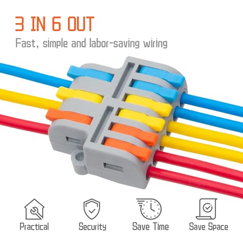 Image of ROBOWAY 12Pcs LT-633 Lever Wire Connector, 3 In 6 Out Quick Wiring Cable Terminal Block for 24-12 AWG Wires, Compact Splicing Connector with Durable Design, Easy Reusable Wiring Terminal (Pack of 12)