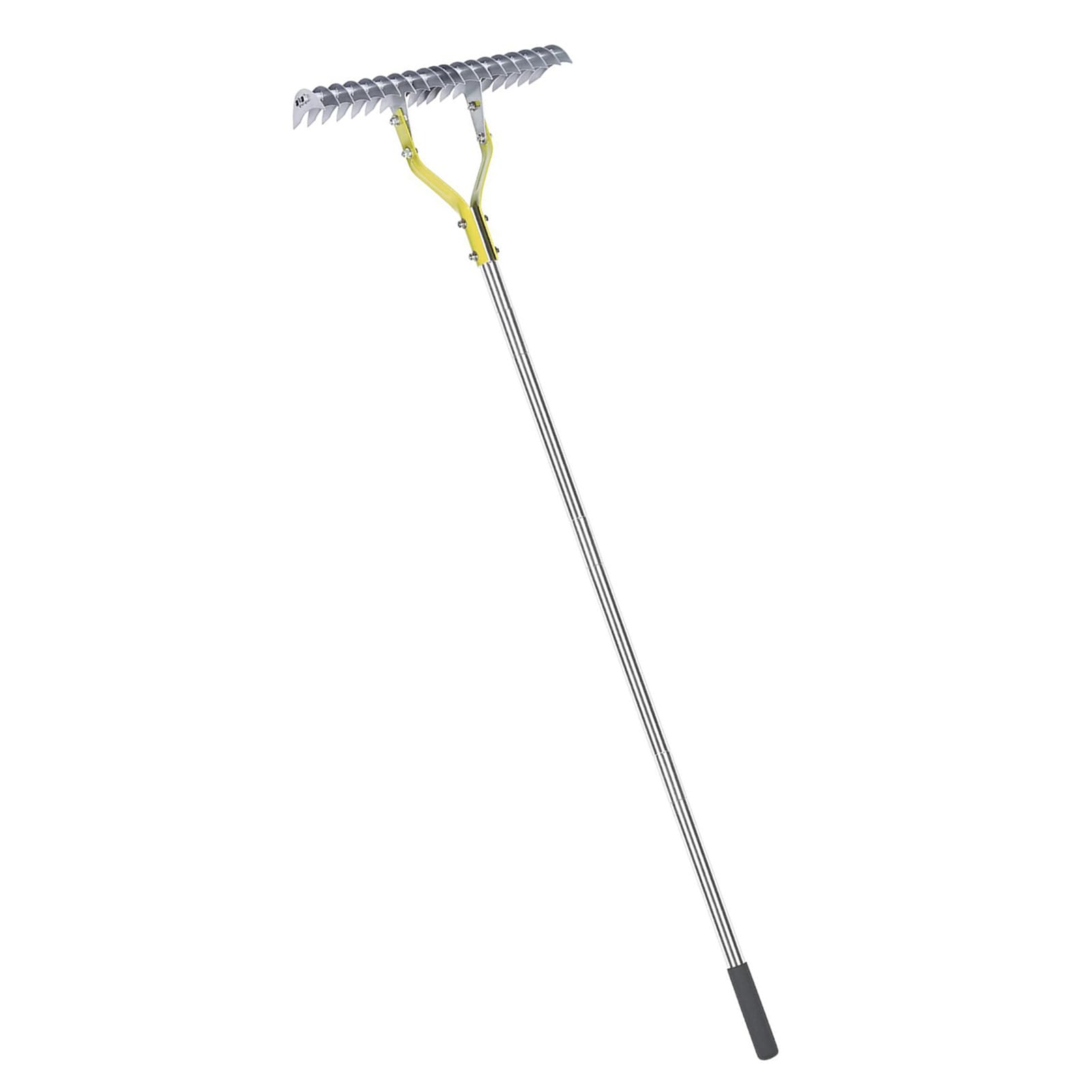Hidyliu Rastrillo de Paja Ergonómico de Acero Inoxidable de 15 Pulgadas para Limpieza del Jardín, Herramienta Eficaz de Eliminación de Hierba Muerta y Hojas