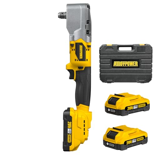 ALLOYPOWER 20V Brushless Right Angle Wrench, 207 Ft-lbs（280N.M）,1/2'' High Torque Cordless Power Tool with 2×2.0Ah Batteries, LED Light, 2-Speed Control, Compact 90° Design for Tight Spaces