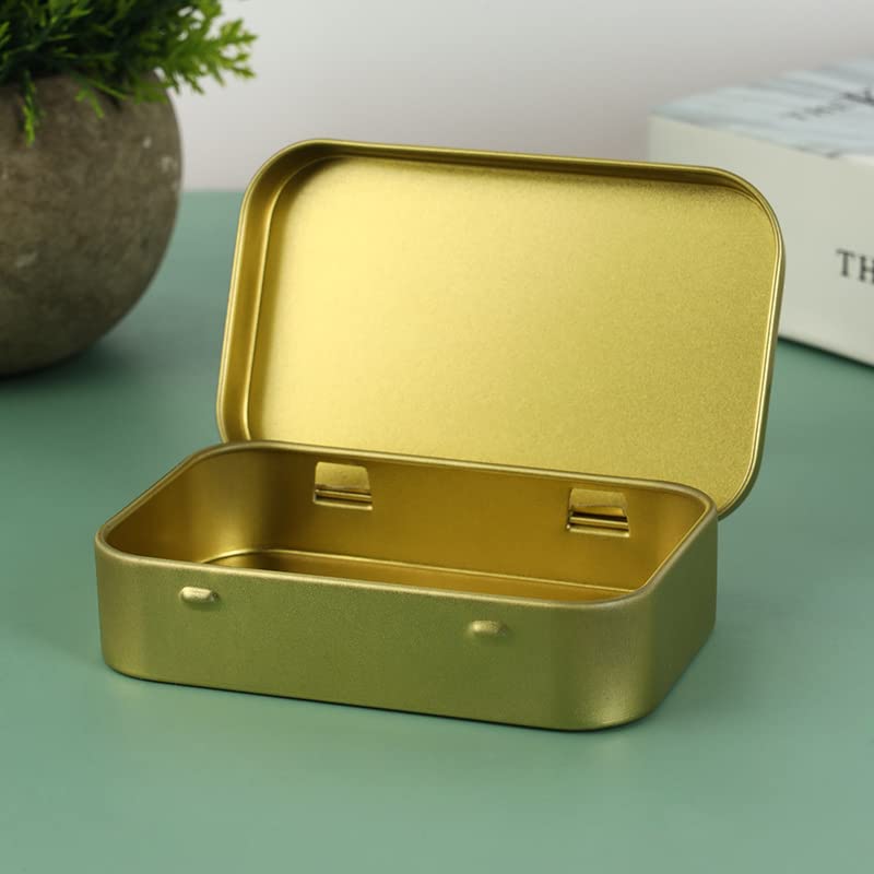 Image of AKOAK 4 Pcs 3.7 x 2.4 x 0.8 Inches Rectangular Empty Hinged Tins Box Containers for First Aid Kit,Survival Kits,Storage,Herbs,Pills,Crafts and More (Champagne gold)