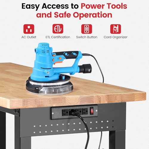 ENJOYWOOD Work Bench for Garage Adjustable Workbenches with Storage 60 Inch Garage Workbench with Under Table Shelf, Pegboard, Power Outlets for Woodworking, Home, Office, Workshop - Image 6